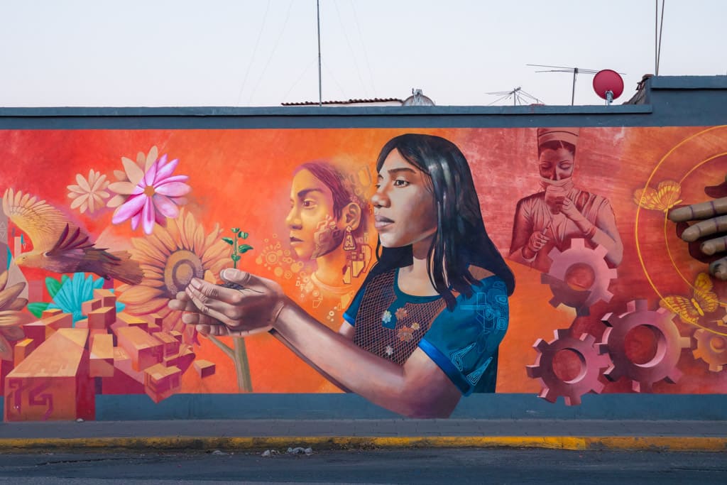Street art in Puebla depicting a woman