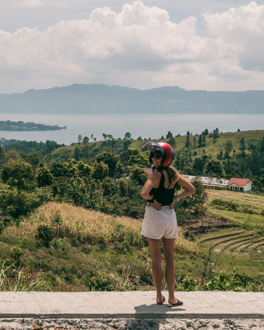 Victoria checks out the views to Lake Toba