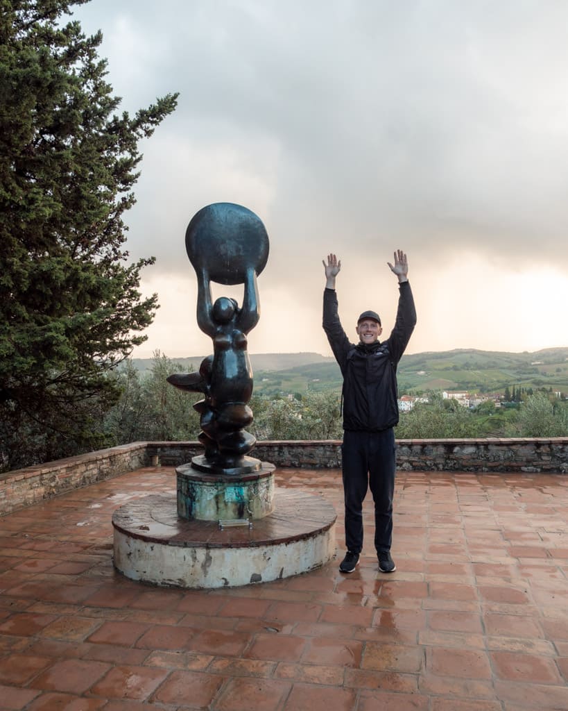 Sculpture on a viewing platform at Parco della Rocca