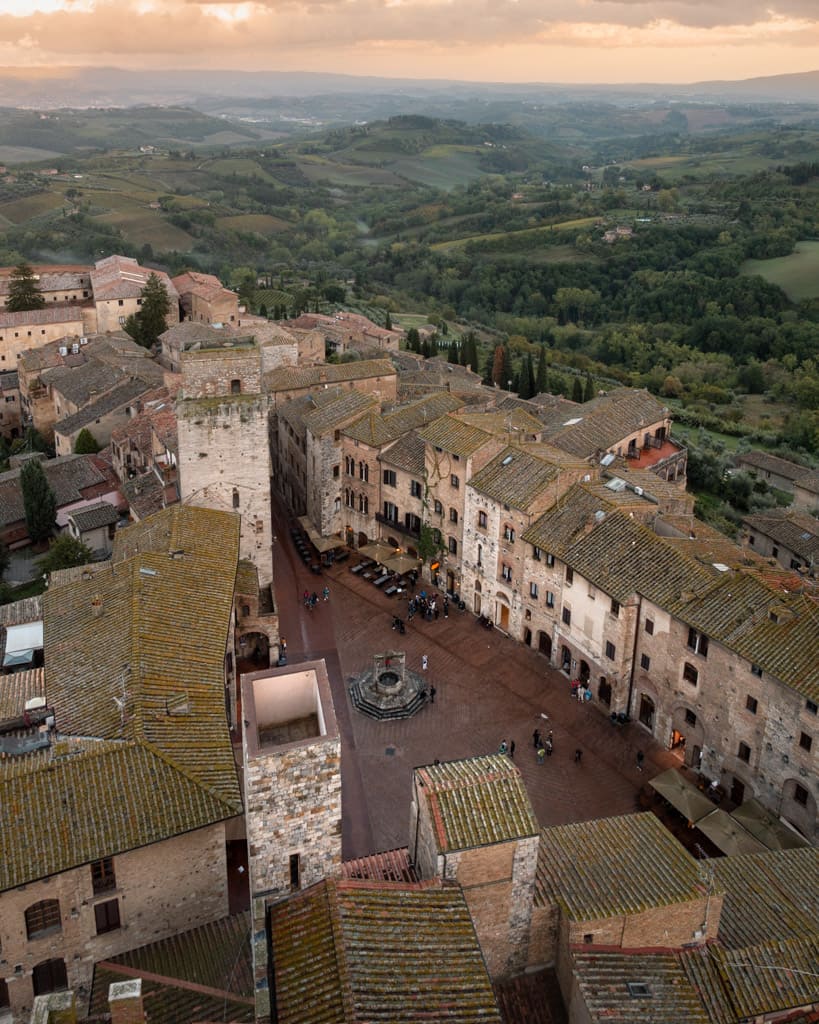 Piazza della Cisterna seen from Torre Grossa in San Gimignano