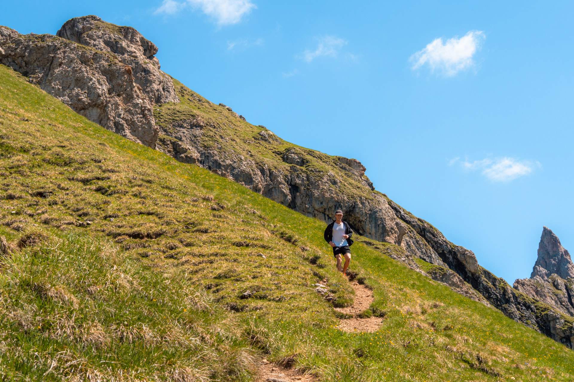 Alex on the trail at Seceda in the Dolomites