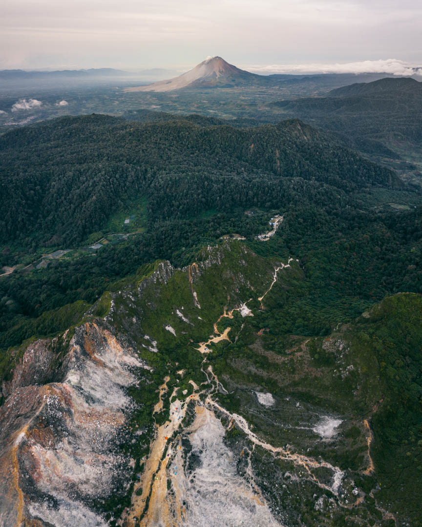 Sibayak drone with Sinabung in background