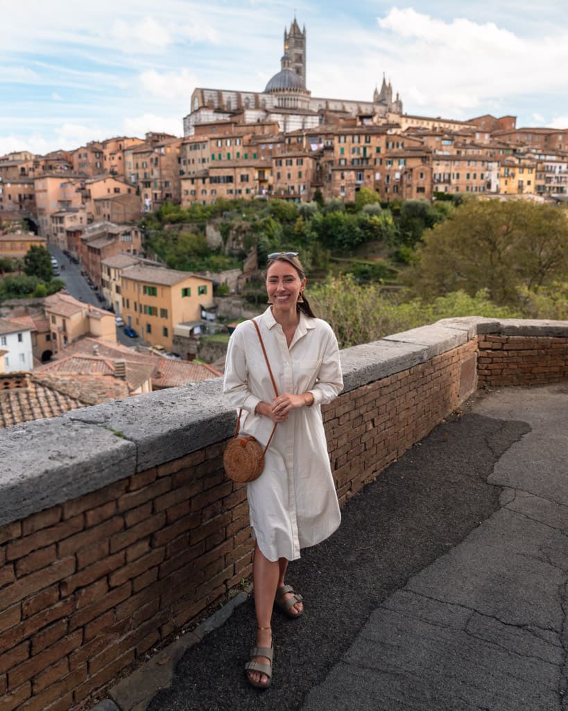 Victoria at the view from the south terrace of the Basilica di San Domenico