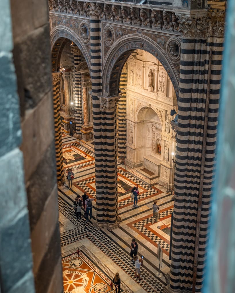 Looking down at the floor in Siena's cathedral from the upper floor