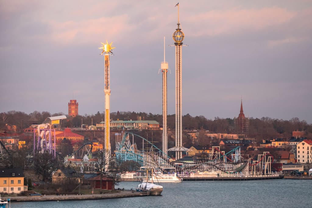 Gröna Lund in Stockholm at sunset