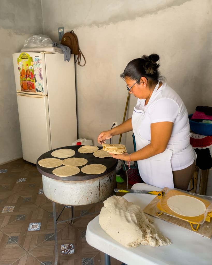 Woman baking tortillas in Tepoztlán