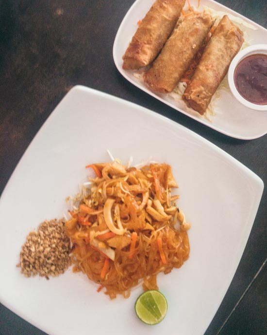 Pad thai and spring rolls