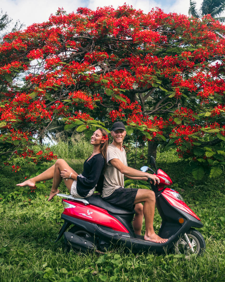 Driving a scooter in the Cook Islands