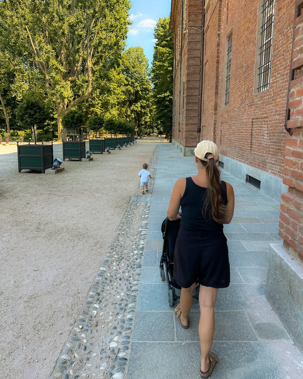 Giardini Reali with a stroller and toddler