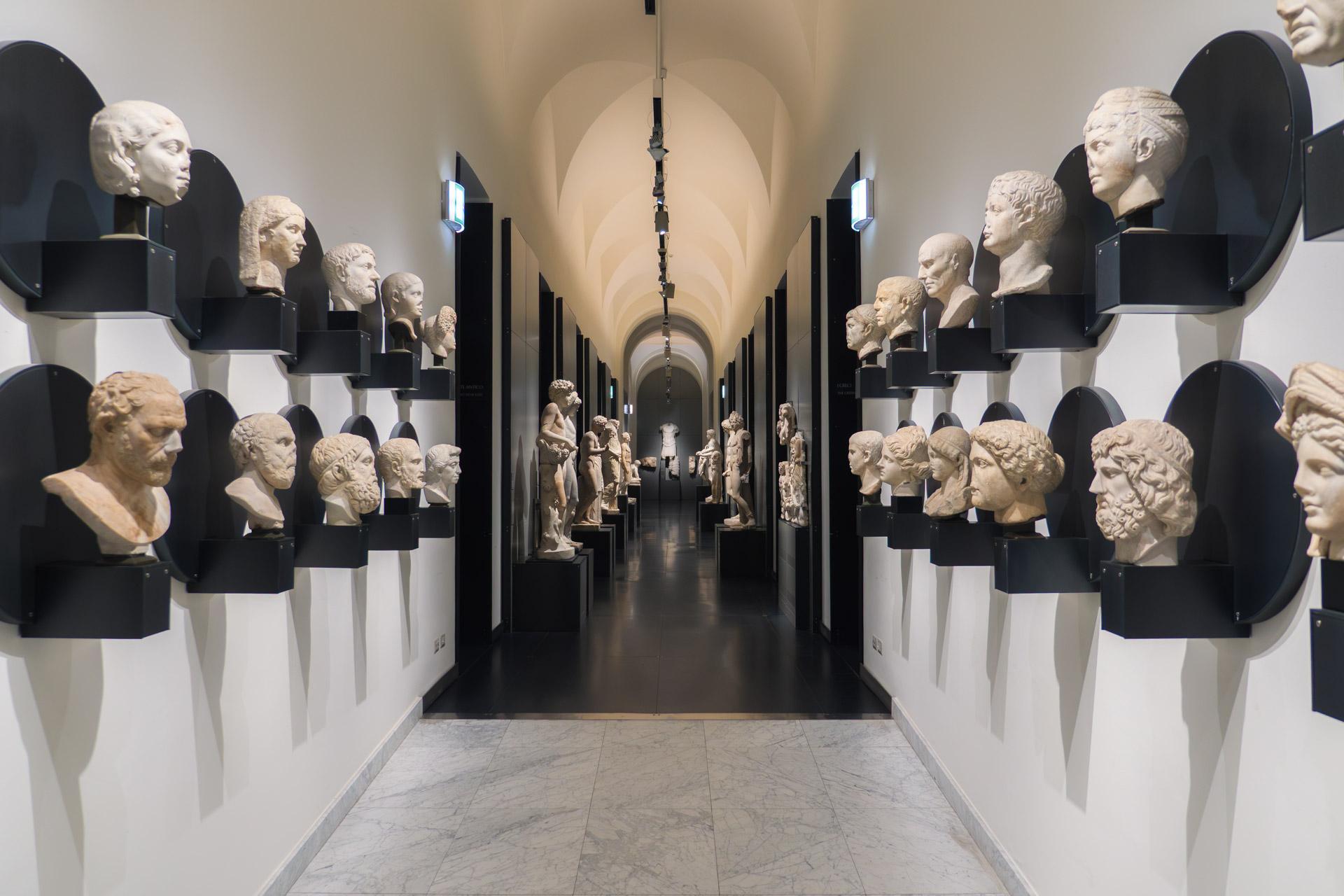 Royal palace hallway with busts