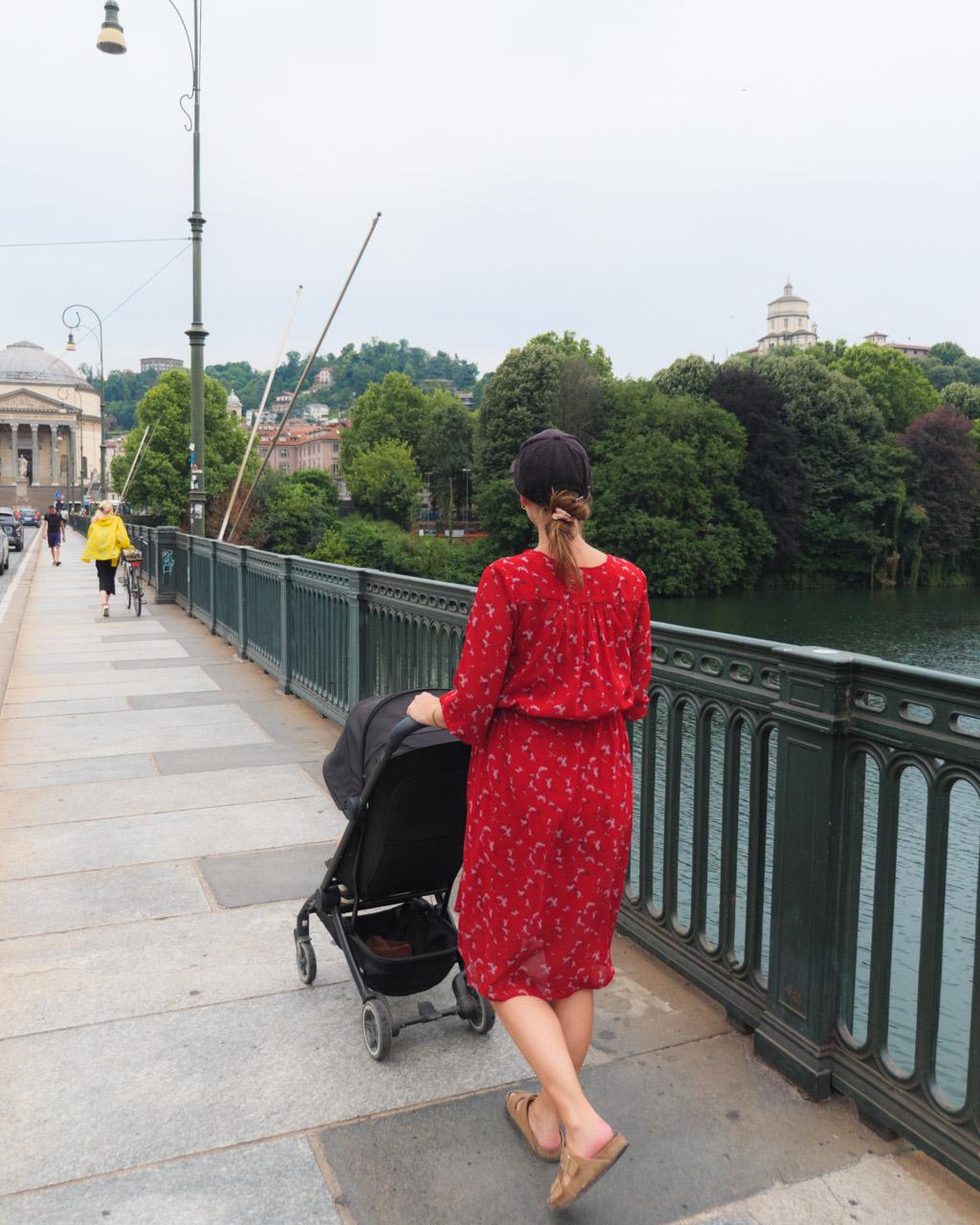 Victoria with stroller heading towards Chiesa di Santa Maria del Monte dei Cappuccini