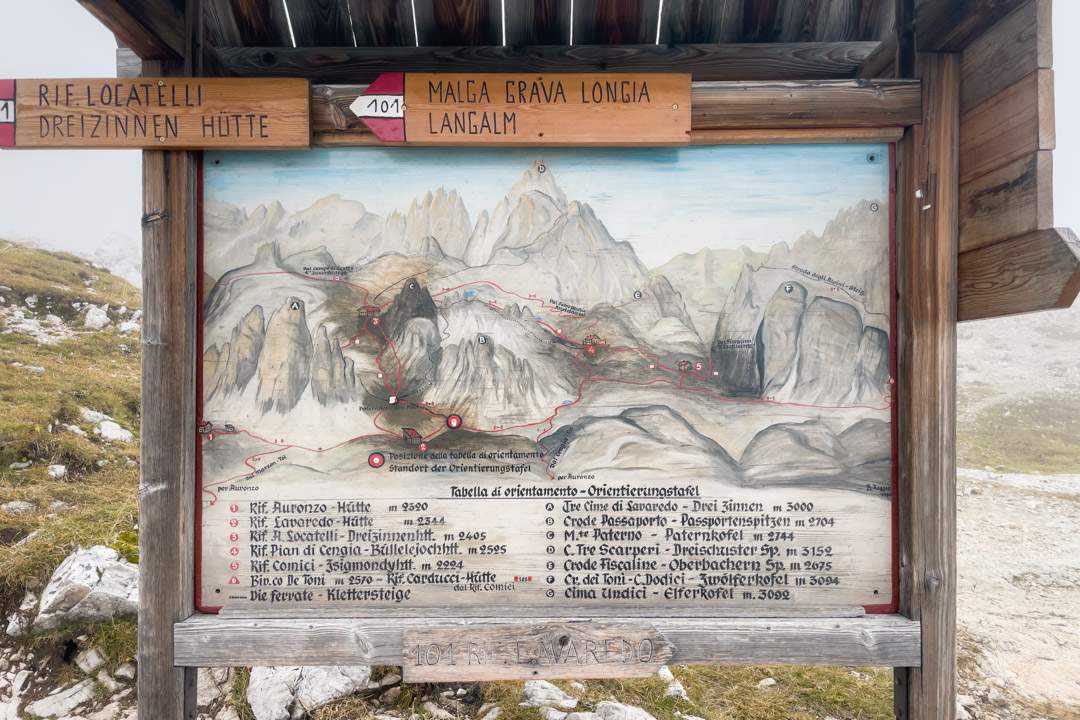 Map for inspiration for detours at Tre Cime di Lavaredo