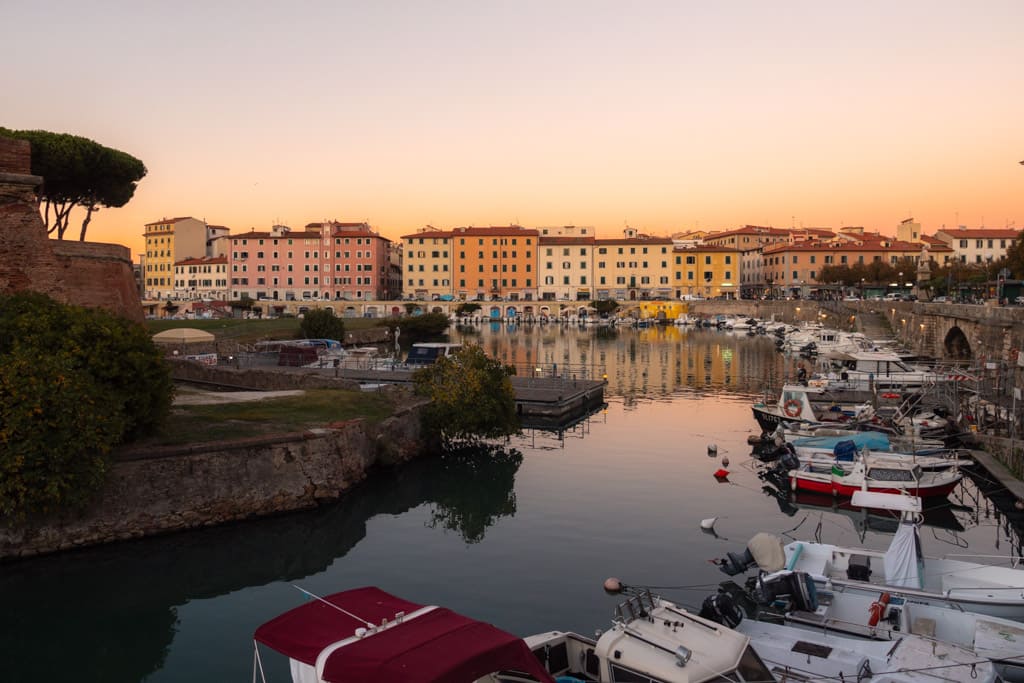 The canals of Livorno at sunset