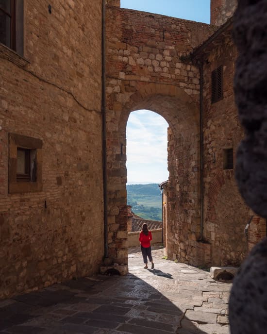 Victoria towards a viewpoint in Montepulciano, Tuscany.