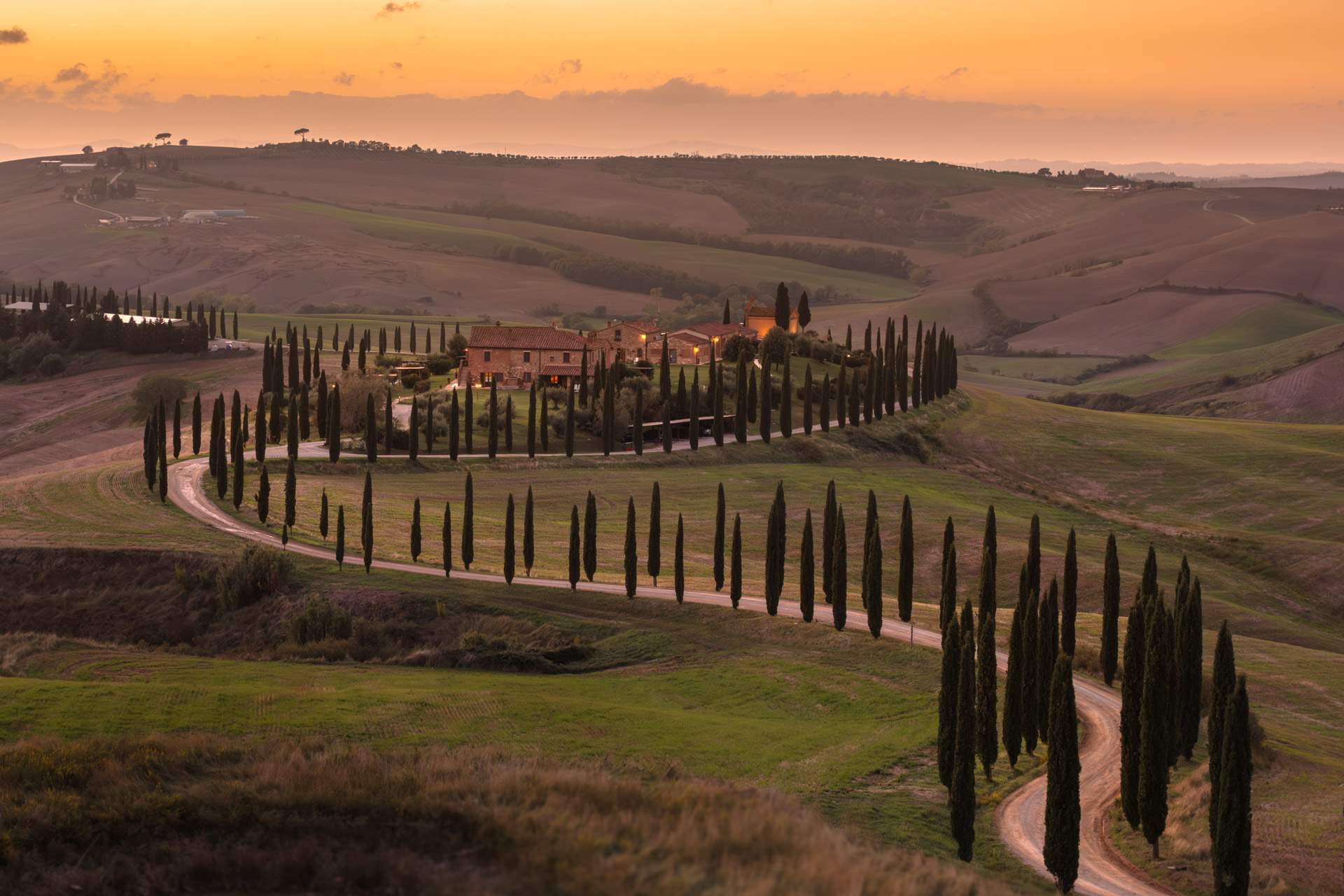 Sunset at the iconic Tuscany view
