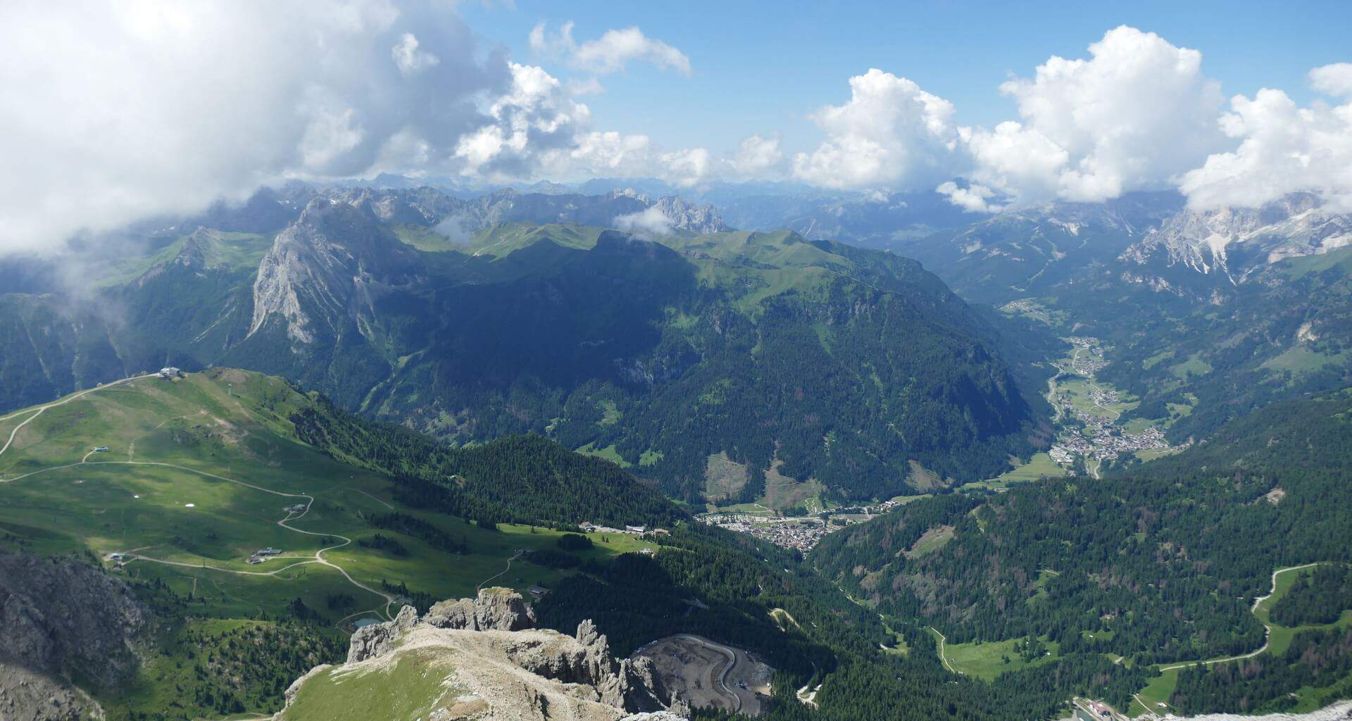 Val di Fassa seen from the mountain Sass Pordoi