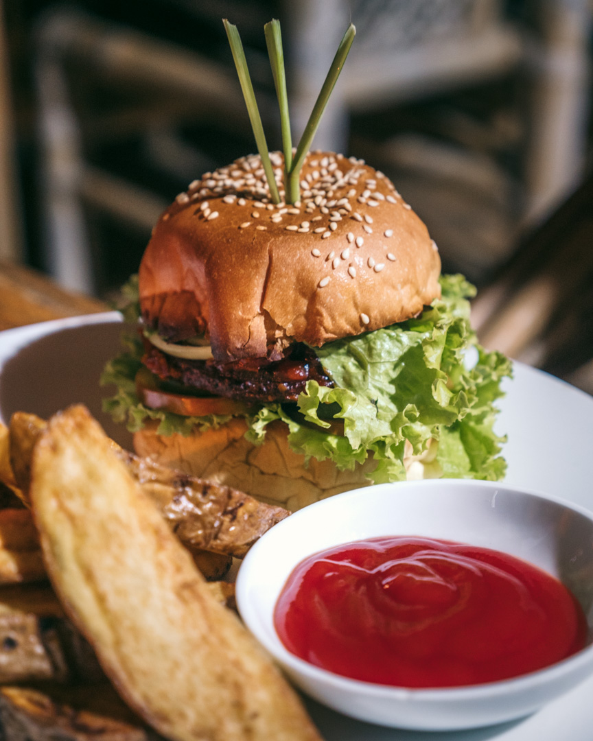 Huge fries and vegan burger