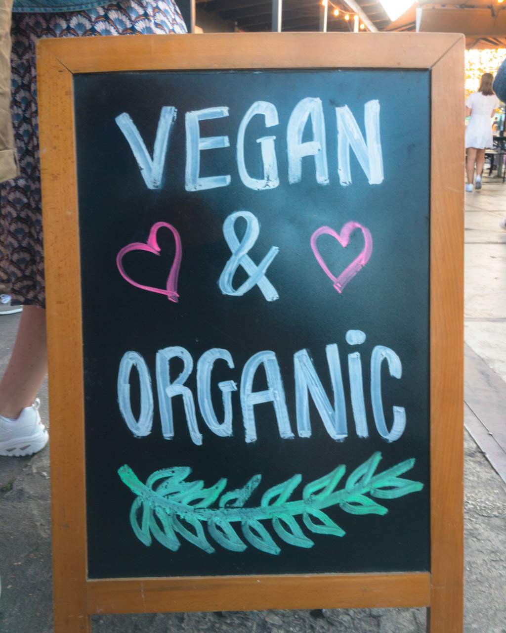 Sign saying "vegan & organic" in Copenhagen