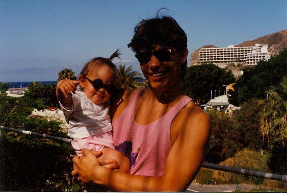 Victoria as a baby on Gran Canaria, with her father