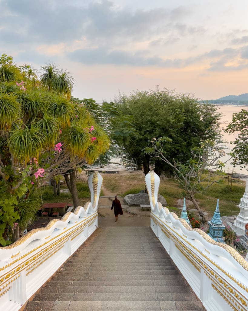 Stairs leading down to the water at Wat Sila Ngu in Koh Samui