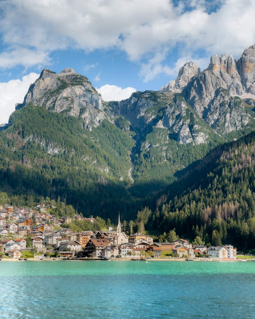 Alleghe in the Dolomites in autumn in the sunshine